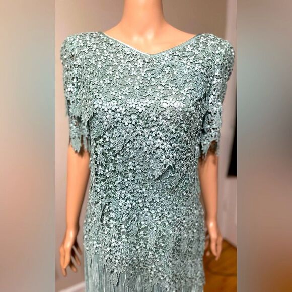 Cattiva Vintage Sage Green Lace Formal Dress Size 10 Gown Made in USA - Picture 6 of 10